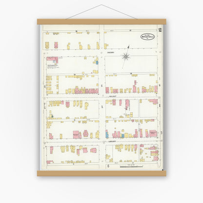 Old map wall art mockup — magnetic wood frame on white wall — Sanborn Fire Insurance Map from Wrightsville, York County, Pennsylvania (1904), Sheet #0002
