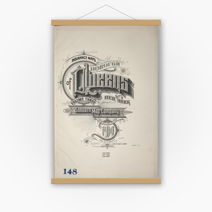 Old map wall art mockup — magnetic wood frame on white wall — Sanborn Fire Insurance Map from Queens, Queens County, New York (1936), Sheet #0001