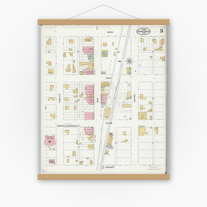 Old map wall art mockup — magnetic wood frame on white wall — Sanborn Fire Insurance Map from Dodge Center, Dodge County, Minnesota (1899), Sheet #0003