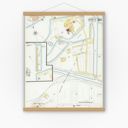 Old map wall art mockup — magnetic wood frame on white wall — Sanborn Fire Insurance Map from Marinette, Marinette County, Wisconsin (1901), Sheet #0020