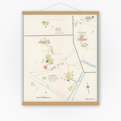 Old map wall art mockup — magnetic wood frame on white wall — Sanborn Fire Insurance Map from Jackson, Amador County, California (1912), Sheet #0008