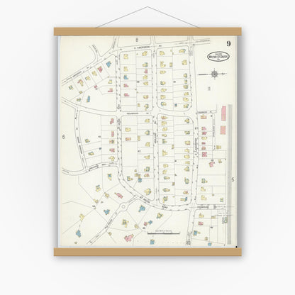 Old map wall art mockup — magnetic wood frame on white wall — Sanborn Fire Insurance Map from Wayne, Delaware County, Pennsylvania (1914), Sheet #0009