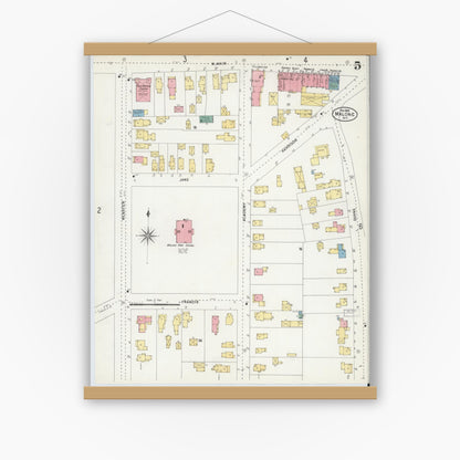 Old map wall art mockup — magnetic wood frame on white wall — Sanborn Fire Insurance Map from Malone, Franklin County, New York (1903), Sheet #0005