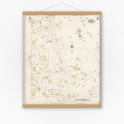 Old map wall art mockup — magnetic wood frame on white wall — Sanborn Fire Insurance Map from Humble, Harris County, Texas (1940), Sheet #0005