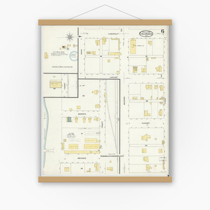 Old map wall art mockup — magnetic wood frame on white wall — Sanborn Fire Insurance Map from Colorado, Mitchell County, Texas (1908), Sheet #0006
