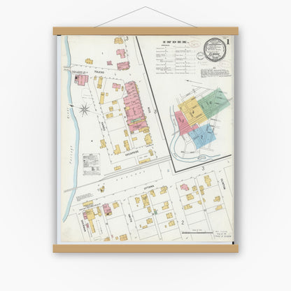 Old map wall art mockup — magnetic wood frame on white wall — Sanborn Fire Insurance Map from Elmore, Ottawa County, Ohio (1899) - Complete Map Set