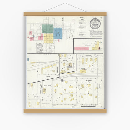 Old map wall art mockup — magnetic wood frame on white wall — Sanborn Fire Insurance Map from Plainview, Wabasha County, Minnesota (1911) - Complete Map Set