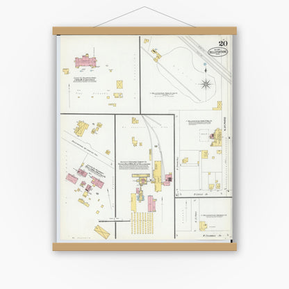 Old map wall art mockup — magnetic wood frame on white wall — Sanborn Fire Insurance Map from Bellefontaine, Logan County, Ohio (1901), Sheet #0020