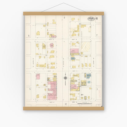Old map wall art mockup — magnetic wood frame on white wall — Sanborn Fire Insurance Map from Ontario, San Bernardino County, California (1912), Sheet #0006