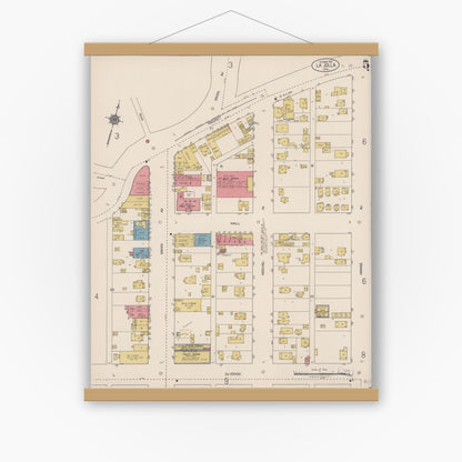 Old map wall art mockup — magnetic wood frame on white wall — Sanborn Fire Insurance Map from La Jolla, San Diego County, California (1921), Sheet #0005