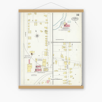 Old map wall art mockup — magnetic wood frame on white wall — Sanborn Fire Insurance Map from Goldsboro, Wayne County, North Carolina (1908), Sheet #0012