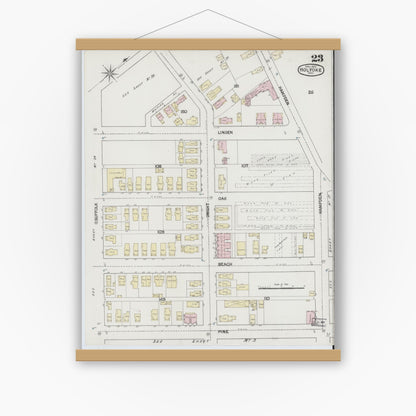 Old map wall art mockup — magnetic wood frame on white wall — Sanborn Fire Insurance Map from Holyoke, Hampden County, Massachusetts (1889), Sheet #0023