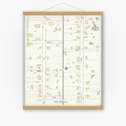 Old map wall art mockup — magnetic wood frame on white wall — Sanborn Fire Insurance Map from Tidioute, Warren County, Pennsylvania (1912), Sheet #0006
