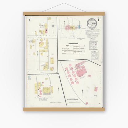 Old map wall art mockup — magnetic wood frame on white wall — Sanborn Fire Insurance Map from Dalton, Wayne County, Ohio (1929) - Complete Map Set