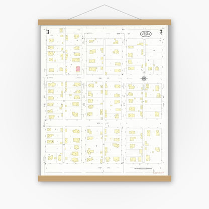 Old map wall art mockup — magnetic wood frame on white wall — Sanborn Fire Insurance Map from Logan, Harrison County, Iowa (1930), Sheet #0003