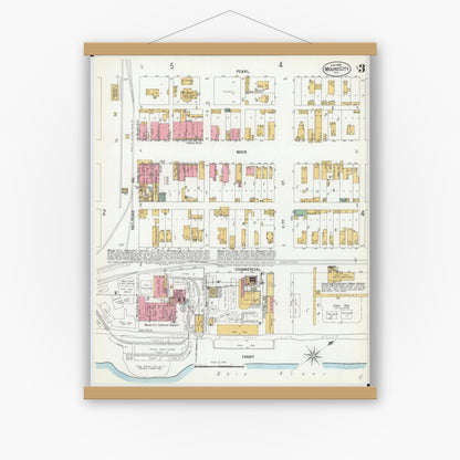 Old map wall art mockup — magnetic wood frame on white wall — Sanborn Fire Insurance Map from Mound City, Pulaski County, Illinois (1900), Sheet #0003