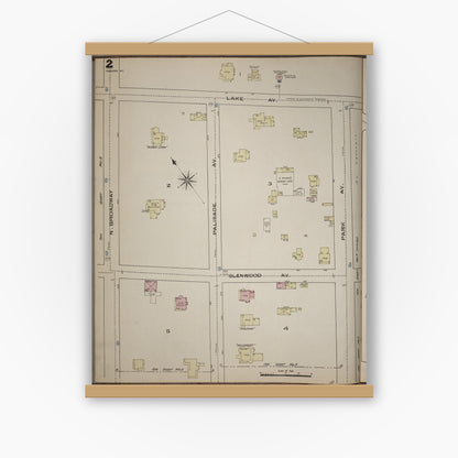 Old map wall art mockup — magnetic wood frame on white wall — Sanborn Fire Insurance Map from Yonkers, Westchester County, New York (1886), Sheet #0002