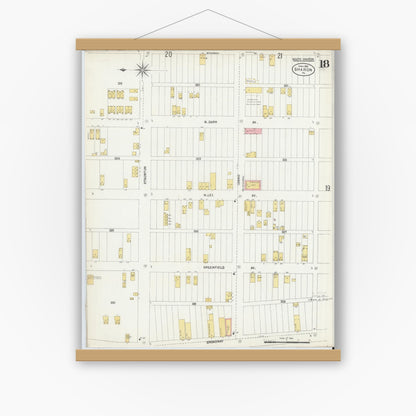 Old map wall art mockup — magnetic wood frame on white wall — Sanborn Fire Insurance Map from Sharon, Mercer County, Pennsylvania (1903), Sheet #0018