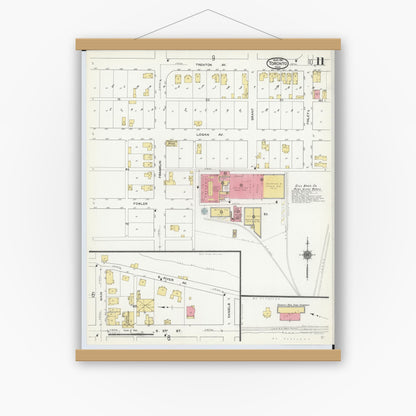 Old map wall art mockup — magnetic wood frame on white wall — Sanborn Fire Insurance Map from Toronto, Jefferson County, Ohio (1911), Sheet #0011