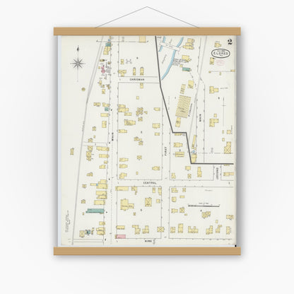 Old map wall art mockup — magnetic wood frame on white wall — Sanborn Fire Insurance Map from Eldred, McKean County, Pennsylvania (1894), Sheet #0002