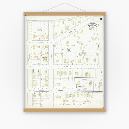 Old map wall art mockup — magnetic wood frame on white wall — Sanborn Fire Insurance Map from Princeville, Peoria County, Illinois (1909), Sheet #0002