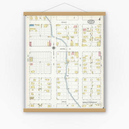 Old map wall art mockup — magnetic wood frame on white wall — Sanborn Fire Insurance Map from Benld, Macoupin County, Illinois (1915), Sheet #0004