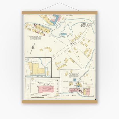 Old map wall art mockup — magnetic wood frame on white wall — Sanborn Fire Insurance Map from Wellesley, Norfolk County, Massachusetts (1912), Sheet #0003