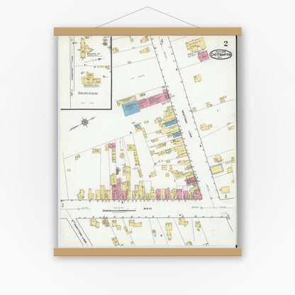 Old map wall art mockup — magnetic wood frame on white wall — Sanborn Fire Insurance Map from Easthampton, Suffolk County, New York (1920), Sheet #0002