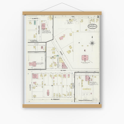 Old map wall art mockup — magnetic wood frame on white wall — Sanborn Fire Insurance Map from Fostoria, Seneca, Hancock, And Wood Counties, Ohio (1891), Sheet #0005