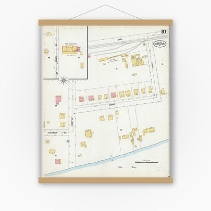 Old map wall art mockup — magnetic wood frame on white wall — Sanborn Fire Insurance Map from Sewickley, Allegheny County, Pennsylvania (1900), Sheet #0010