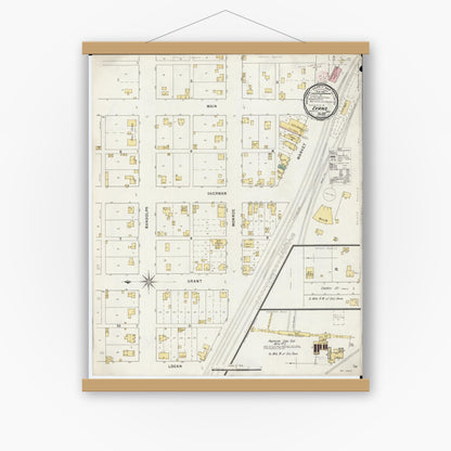 Old map wall art mockup — magnetic wood frame on white wall — Sanborn Fire Insurance Map from Evans, Mahaska County, Iowa (1895), Sheet #0001