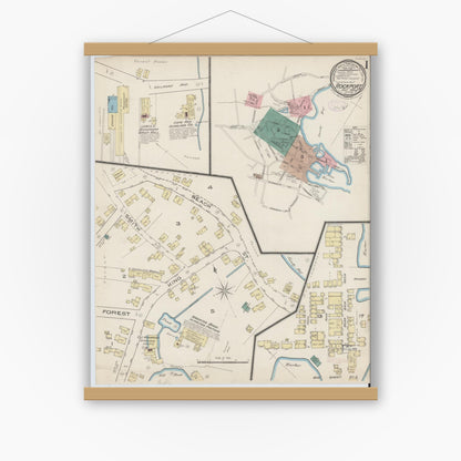 Old map wall art mockup — magnetic wood frame on white wall — Sanborn Fire Insurance Map from Rockport, Essex County, Massachusetts (1885) - Complete Map Set