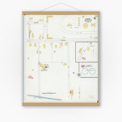 Old map wall art mockup — magnetic wood frame on white wall — Sanborn Fire Insurance Map from Ripley, Brown County, Ohio (1904), Sheet #0008