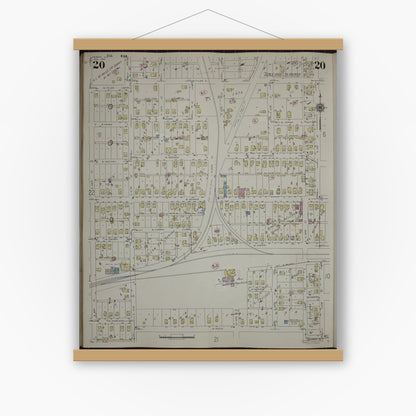 Old map wall art mockup — magnetic wood frame on white wall — Sanborn Fire Insurance Map from Herrin, Williamson County, Illinois (1947), Sheet #0020