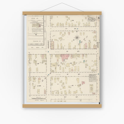 Old map wall art mockup — magnetic wood frame on white wall — Sanborn Fire Insurance Map from Holland, Ottawa County, Michigan (1883), Sheet #0005