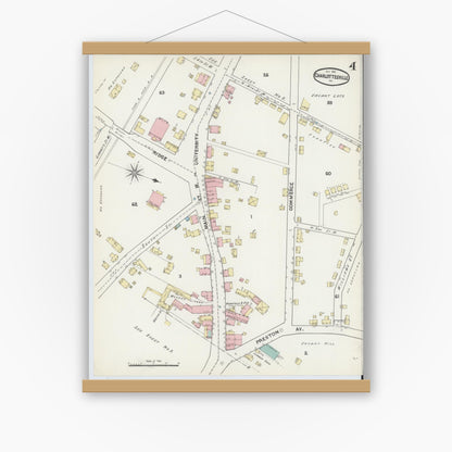 Old map wall art mockup — magnetic wood frame on white wall — Sanborn Fire Insurance Map from Charlottesville, Independent Cities, Virginia (1891), Sheet #0004