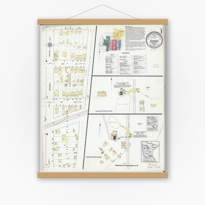 Old map wall art mockup — magnetic wood frame on white wall — Sanborn Fire Insurance Map from Aurora, Saint Louis County, Minnesota (1921) - Complete Map Set