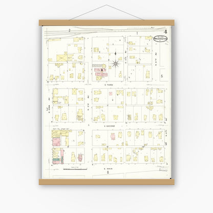 Old map wall art mockup — magnetic wood frame on white wall — Sanborn Fire Insurance Map from Washington, Washington County, Iowa (1909), Sheet #0004