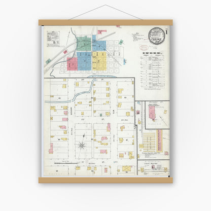 Old map wall art mockup — magnetic wood frame on white wall — Sanborn Fire Insurance Map from Chaska, Carver County, Minnesota (1899), Sheet #0001