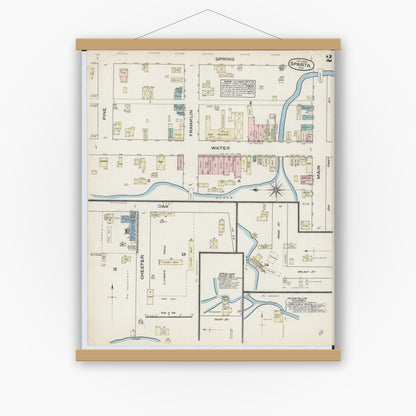 Old map wall art mockup — magnetic wood frame on white wall — Sanborn Fire Insurance Map from Sparta, Monroe County, Wisconsin (1884), Sheet #0002