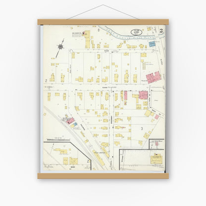 Old map wall art mockup — magnetic wood frame on white wall — Sanborn Fire Insurance Map from Lodi, Medina County, Ohio (1912), Sheet #0002