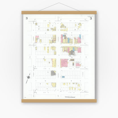 Old map wall art mockup — magnetic wood frame on white wall — Sanborn Fire Insurance Map from McCamey, Upton County, Texas (1946), Sheet #0003