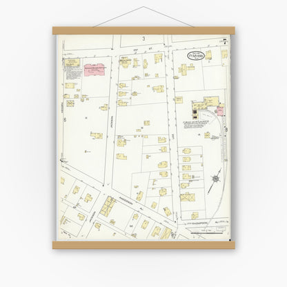 Old map wall art mockup — magnetic wood frame on white wall — Sanborn Fire Insurance Map from Fort Myers, Lee County, Florida (1914), Sheet #0007