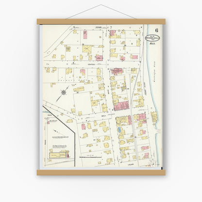 Old map wall art mockup — magnetic wood frame on white wall — Sanborn Fire Insurance Map from McConnelsville, Morgan County, Ohio (1911), Sheet #0006