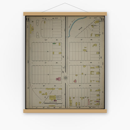 Old map wall art mockup — magnetic wood frame on white wall — Sanborn Fire Insurance Map from New Jersey Coast, New Jersey Coast, New Jersey (1890), Sheet #0011