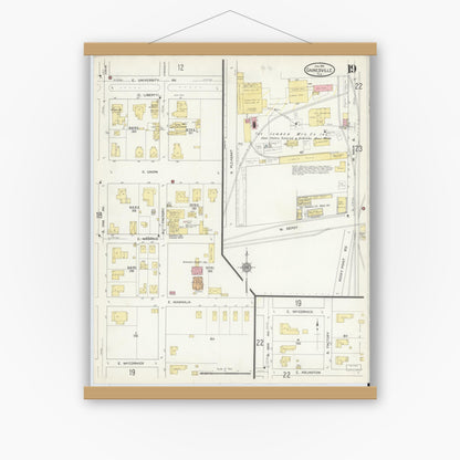 Old map wall art mockup — magnetic wood frame on white wall — Sanborn Fire Insurance Map from Gainesville, Alachua County, Florida (1913), Sheet #0019