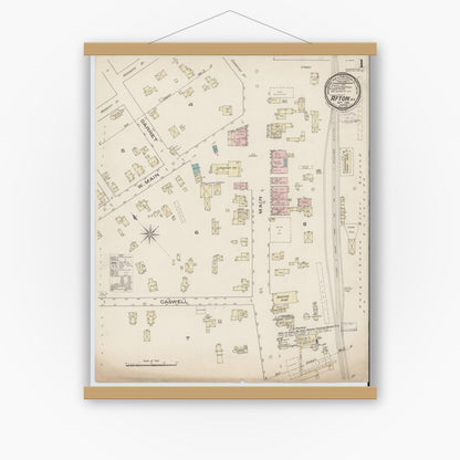 Old map wall art mockup — magnetic wood frame on white wall — Sanborn Fire Insurance Map from Afton, Chenango County, New York (1885) - Complete Map Set