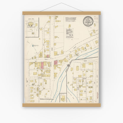 Old map wall art mockup — magnetic wood frame on white wall — Sanborn Fire Insurance Map from Cambria, San Luis Obispo County, California (1913), Sheet #0001