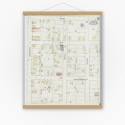 Old map wall art mockup — magnetic wood frame on white wall — Sanborn Fire Insurance Map from Virginia, Cass County, Illinois (1894), Sheet #0003
