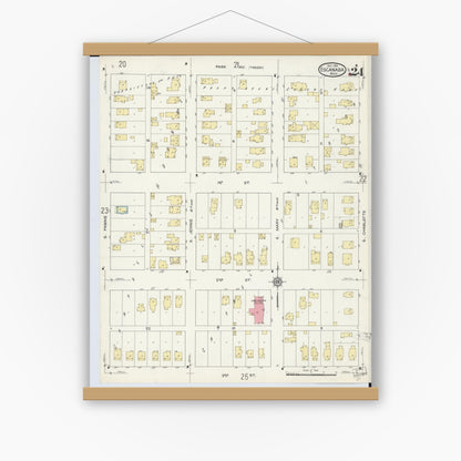 Old map wall art mockup — magnetic wood frame on white wall — Sanborn Fire Insurance Map from Escanaba, Delta County, Michigan (1913), Sheet #0024